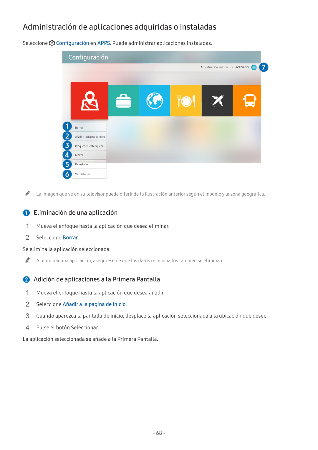 Samsung QE65Q9FNATXXC manual Administración de aplicaciones adquiridas o instaladas,  Eliminación de una aplicación 